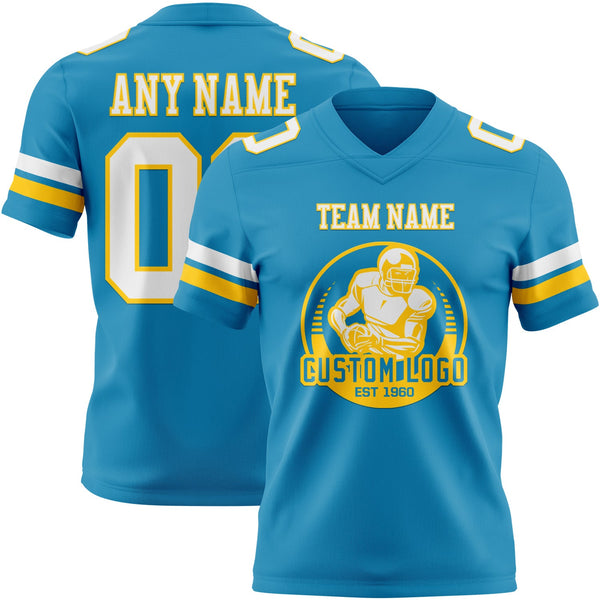 Custom Panther Blue White-Yellow Authentic Football Jersey alternate