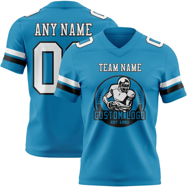 Custom Panther Blue White-Black Authentic Football Jersey alternate