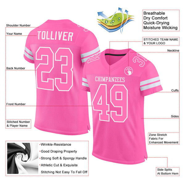 Custom Pink Pink-White Mesh Authentic Football Jersey alternate