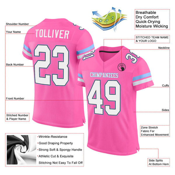 Custom Pink White-Light Blue Mesh Authentic Football Jersey alternate