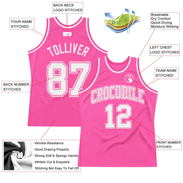 Custom Pink White Authentic Throwback Basketball Jersey alternate