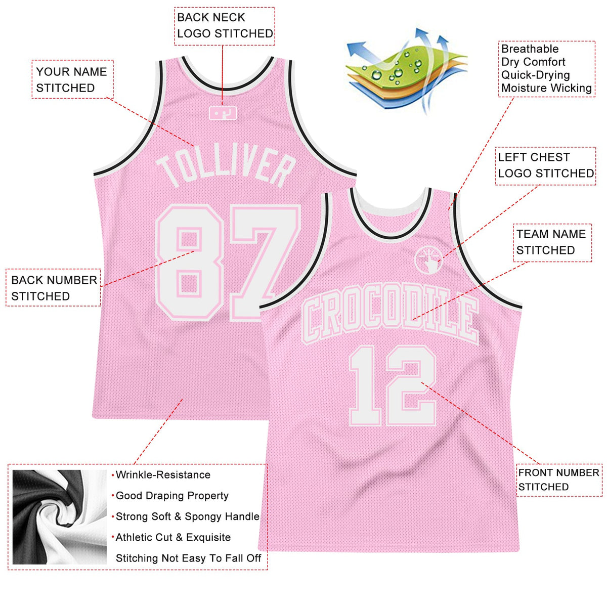 Custom Light Pink White Authentic Throwback Basketball Jersey - Back