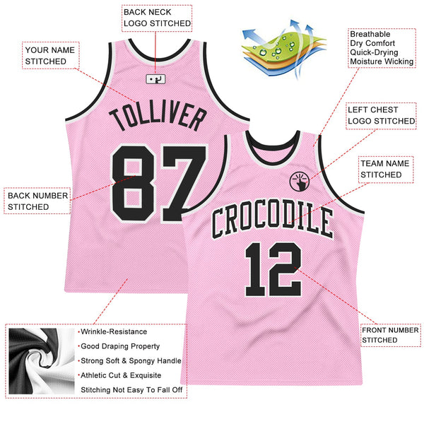 Custom Light Pink Black-White Authentic Throwback Basketball Jersey alternate