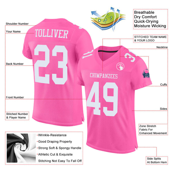 Custom Pink White Mesh Authentic Football Jersey alternate