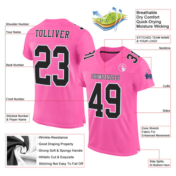 Custom Pink Black-White Mesh Authentic Football Jersey alternate
