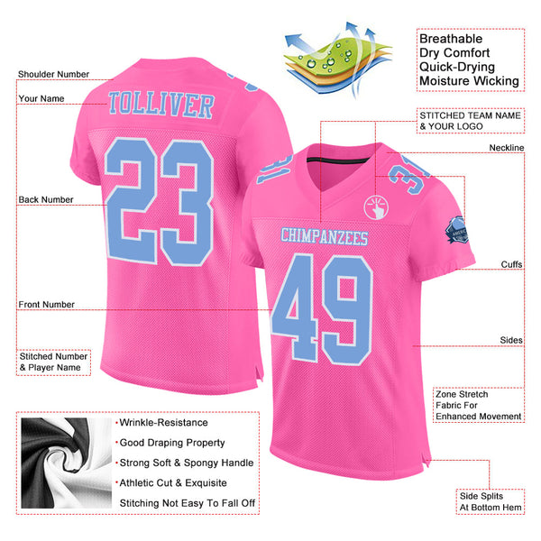 Custom Pink Light Blue-White Mesh Authentic Football Jersey alternate