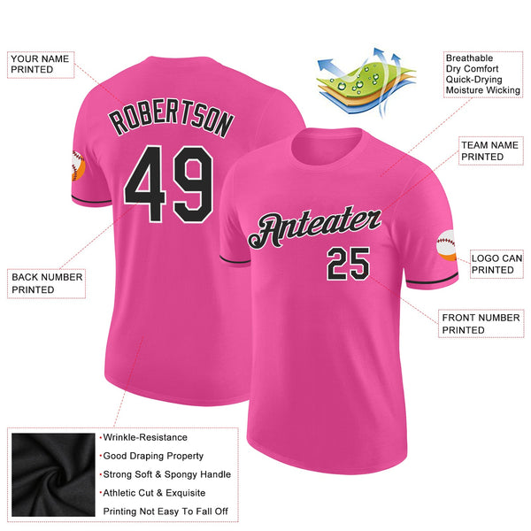 Custom Pink Black-White Performance T-Shirt alternate
