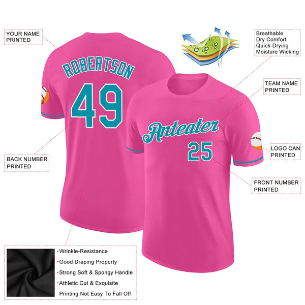 Custom Pink Teal-White Performance T-Shirt alternate