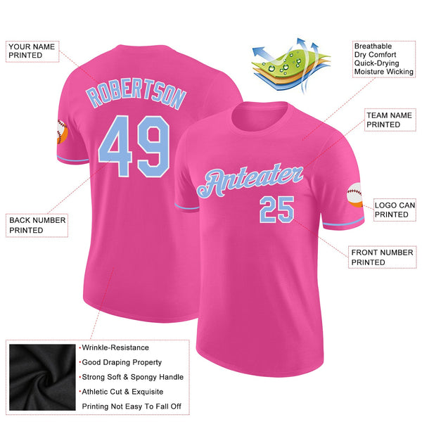 Custom Pink Light Blue-White Performance T-Shirt alternate