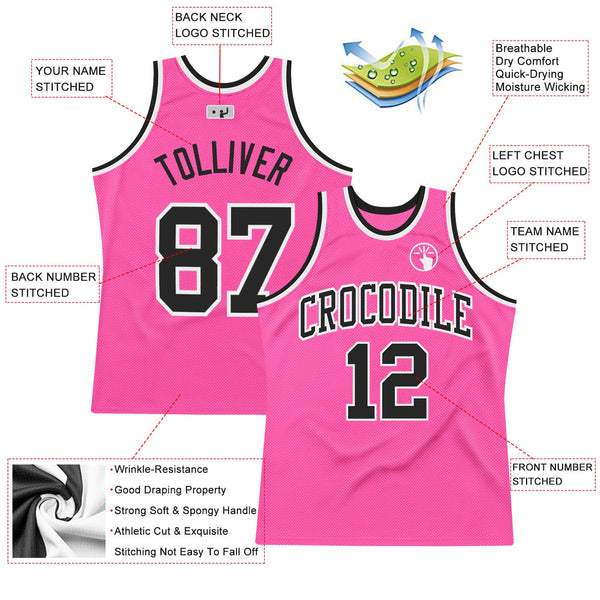 Custom Pink Black-White Authentic Throwback Basketball Jersey alternate