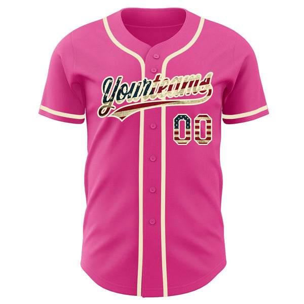 Custom Pink Vintage USA Flag-Cream Authentic Baseball Jersey alternate