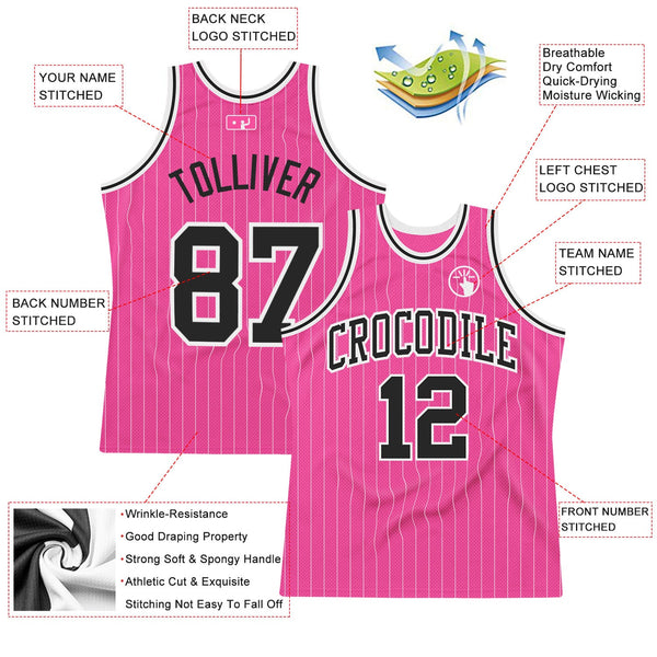 Custom Pink White Pinstripe Black-White Authentic Basketball Jersey alternate