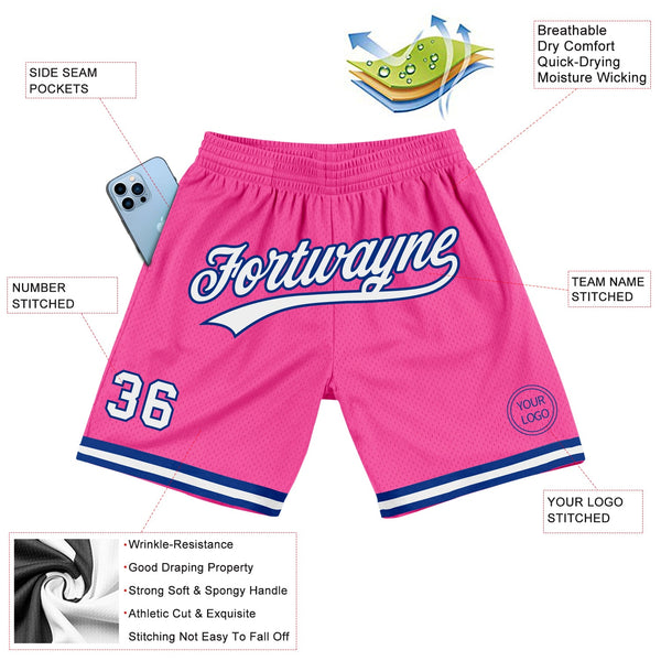 Custom Pink White-Royal Authentic Throwback Basketball Shorts alternate