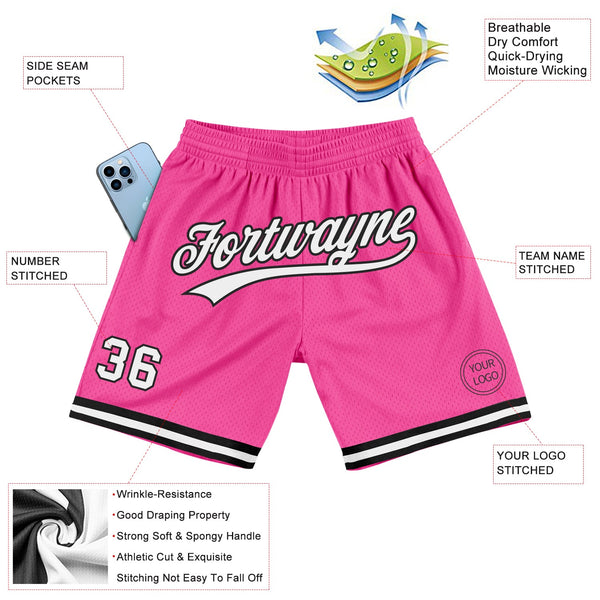 Custom Pink White-Black Authentic Throwback Basketball Shorts alternate