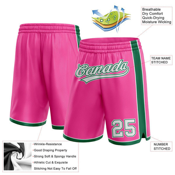 Custom Pink White-Kelly Green Authentic Basketball Shorts alternate