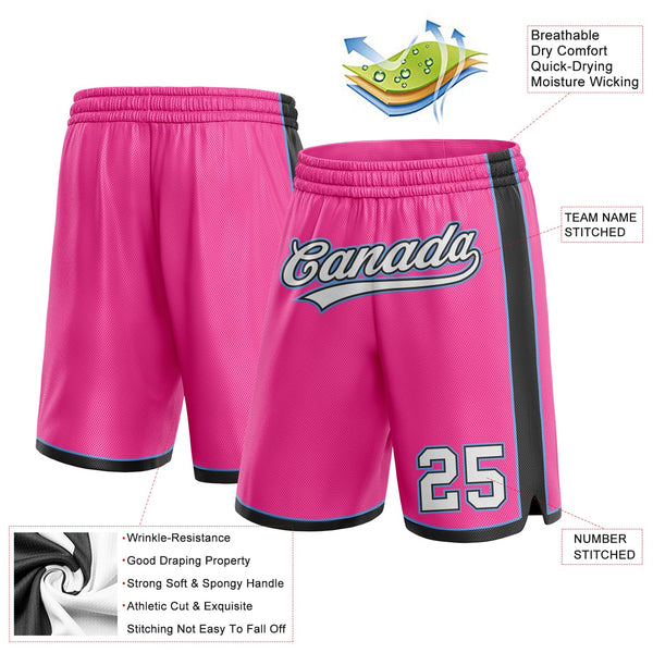 Custom Pink White Black-Light Blue Authentic Basketball Shorts alternate