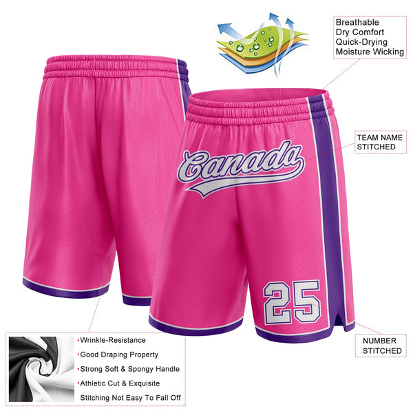 Custom Pink White-Purple Authentic Basketball Shorts alternate