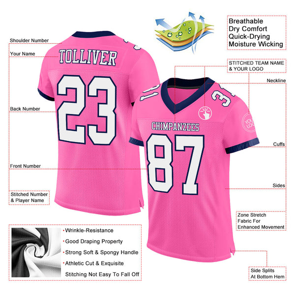 Custom Pink White-Navy Mesh Authentic Football Jersey alternate