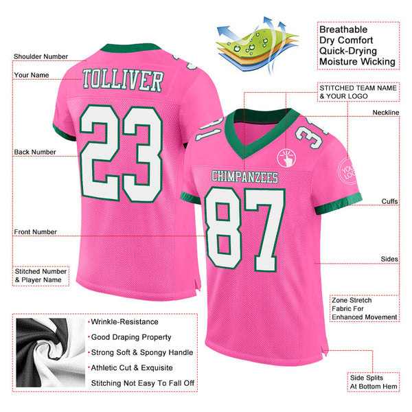 Custom Pink White-Kelly Green Mesh Authentic Football Jersey alternate