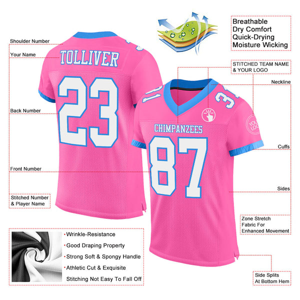 Custom Pink White-Powder Blue Mesh Authentic Football Jersey alternate