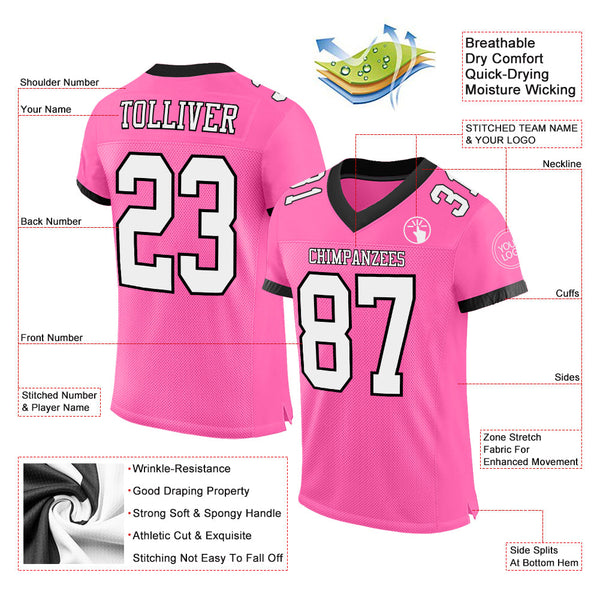 Custom Pink White-Black Mesh Authentic Football Jersey alternate