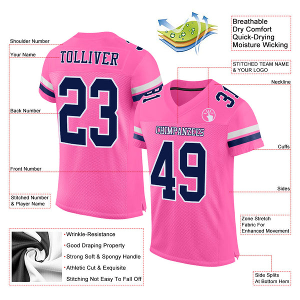 Custom Pink Navy-White Mesh Authentic Football Jersey alt