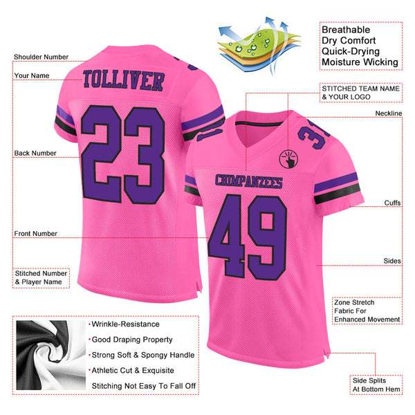 Custom Pink Purple-Black Mesh Authentic Football Jersey alternate