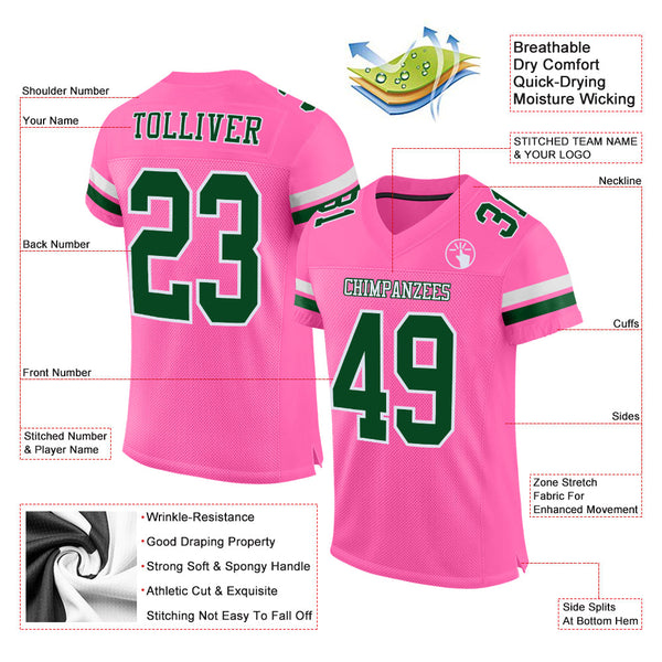 Custom Pink Green-White Mesh Authentic Football Jersey alternate