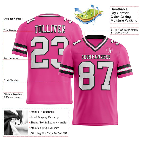 Custom Pink White-Black Authentic Football Jersey alternate