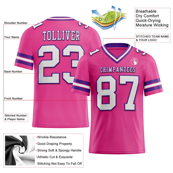 Custom Pink White-Purple Authentic Football Jersey alternate
