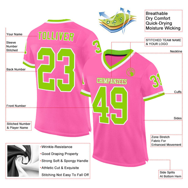 Custom Pink Neon Green-White Mesh Authentic Throwback Football Jersey alternate