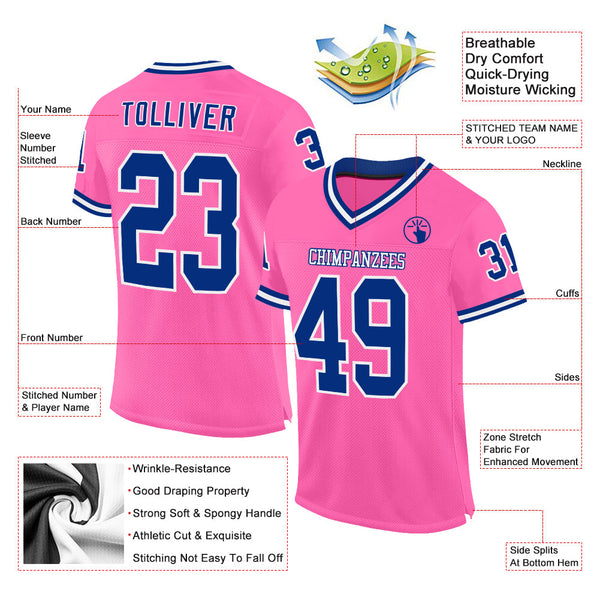 Custom Pink Royal-White Mesh Authentic Throwback Football Jersey alternate
