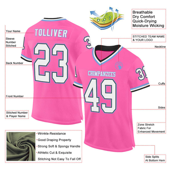 Custom Pink Black-Light Blue Mesh Authentic Throwback Football Jersey alternate