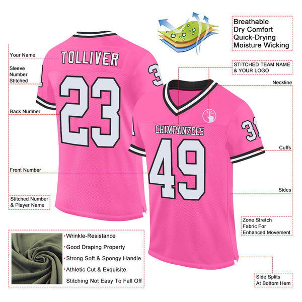 Custom Pink White-Black Mesh Authentic Throwback Football Jersey alternate