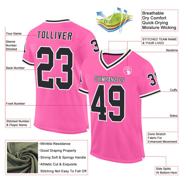 Custom Pink Black-White Mesh Authentic Throwback Football Jersey alternate