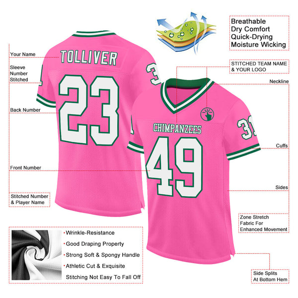 Custom Pink White-Kelly Green Mesh Authentic Throwback Football Jersey alternate