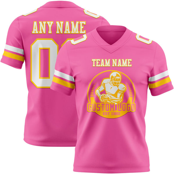 Custom Pink White-Yellow Authentic Football Jersey alternate