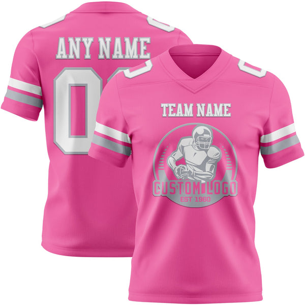 Custom Pink White-Gray Authentic Football Jersey alternate