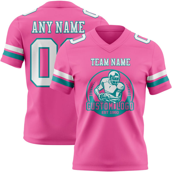 Custom Pink White-Teal Authentic Football Jersey alternate