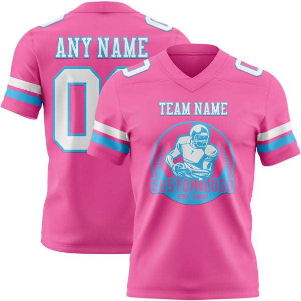 Custom Pink White-Sky Blue Authentic Football Jersey alternate