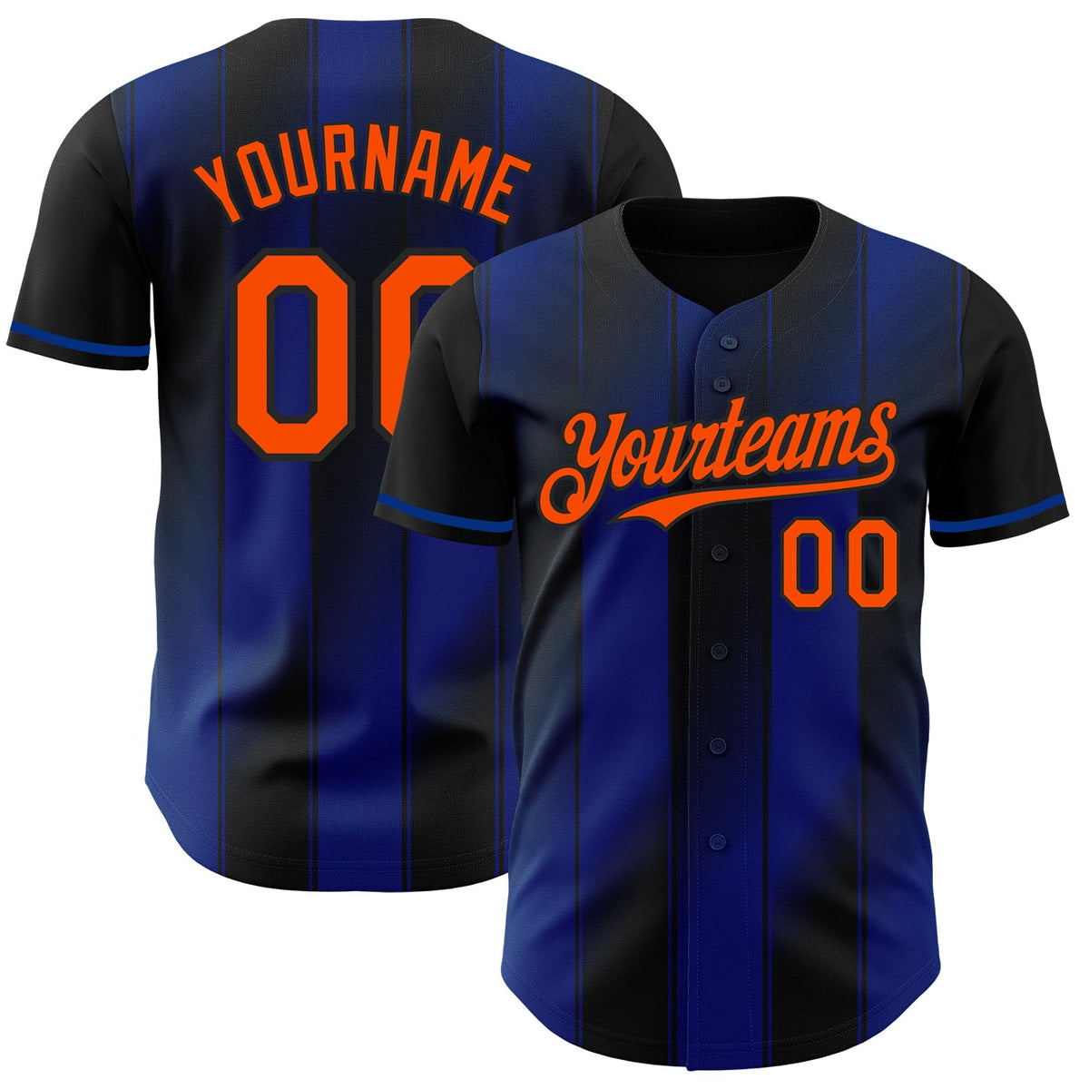 Custom Black Orange-Royal Gradient Classic Vertical Stripe Authentic Baseball Jersey