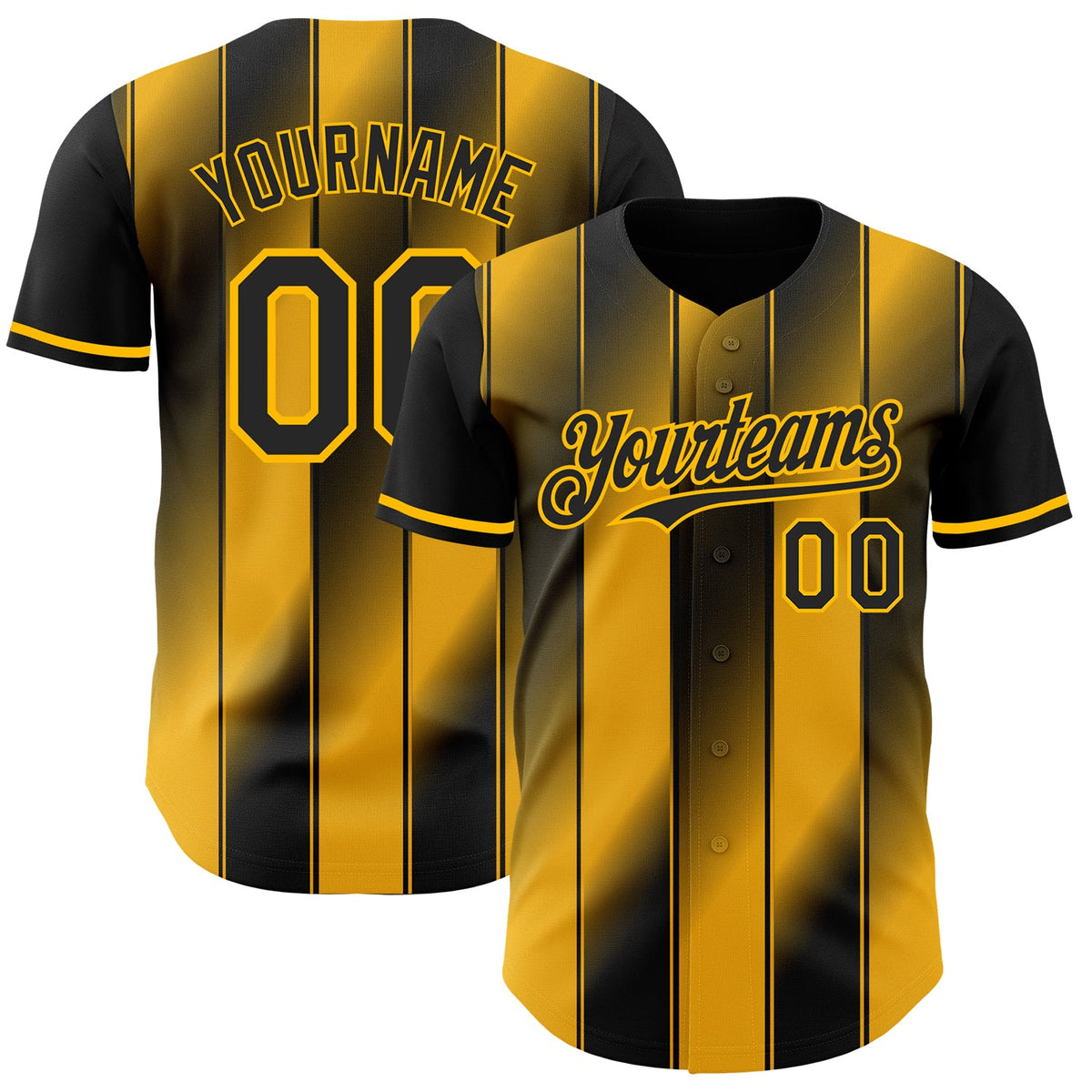 Custom Black-Gold Gradient Classic Vertical Stripe Authentic Baseball Jersey