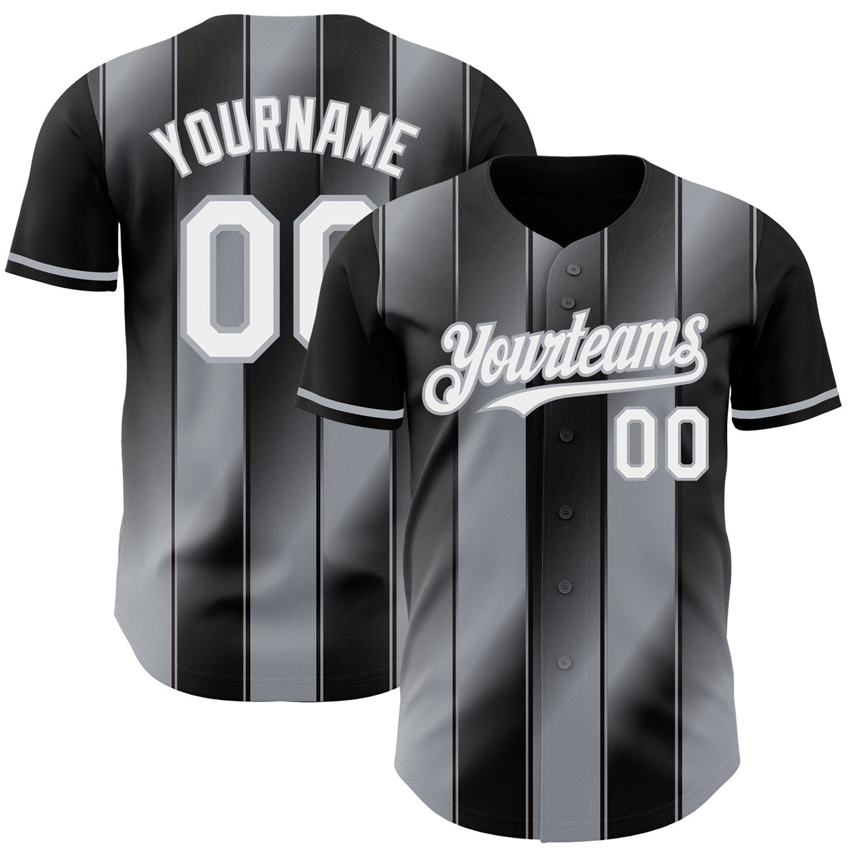 Custom Black White-Gray Gradient Classic Vertical Stripe Authentic Baseball Jersey