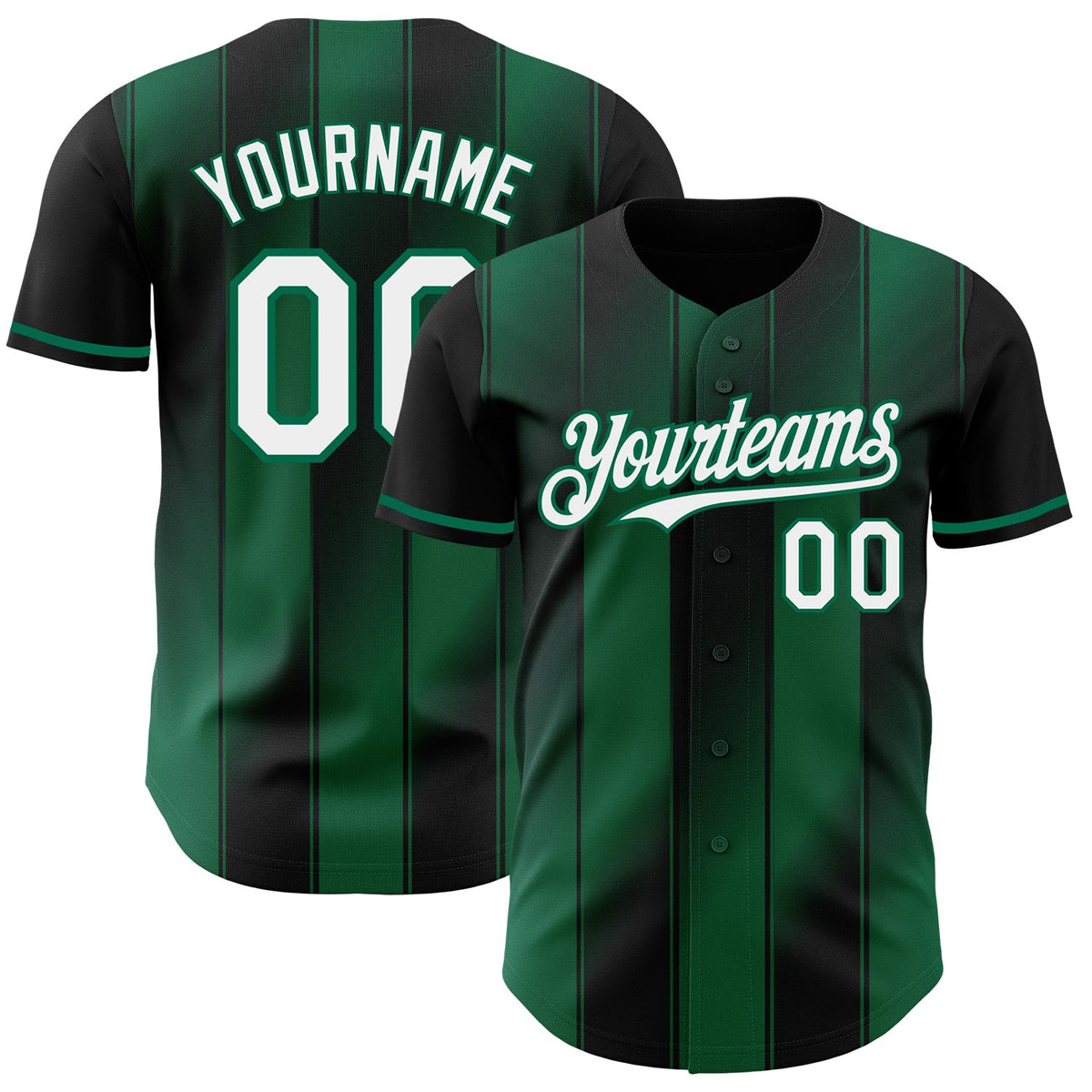 Custom Black White-Kelly Green Gradient Classic Vertical Stripe Authentic Baseball Jersey