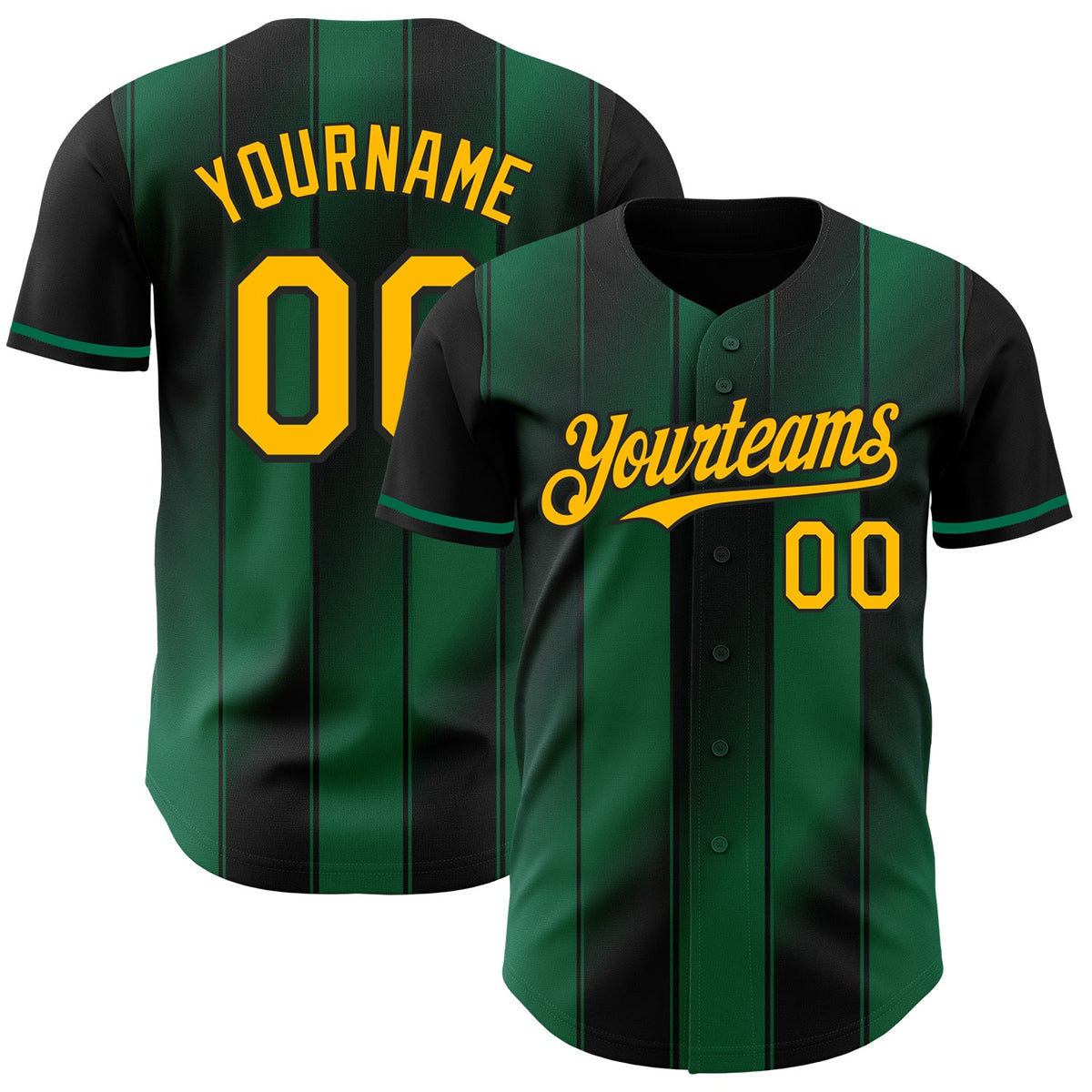 Custom Black Gold-Kelly Green Gradient Classic Vertical Stripe Authentic Baseball Jersey
