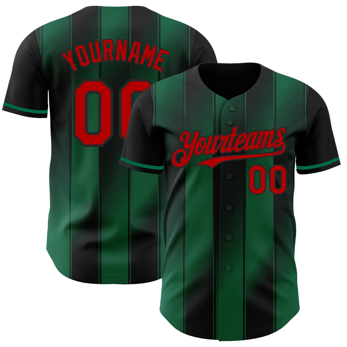 Custom Black Red-Kelly Green Gradient Classic Vertical Stripe Authentic Baseball Jersey
