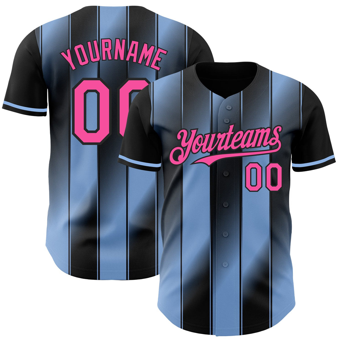Custom Black Pink-Light Blue Gradient Classic Vertical Stripe Authentic Baseball Jersey
