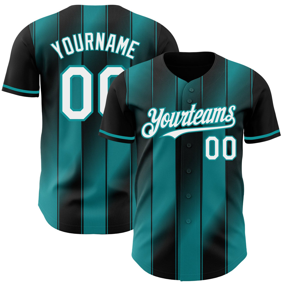 Custom Black White-Teal Gradient Classic Vertical Stripe Authentic Baseball Jersey