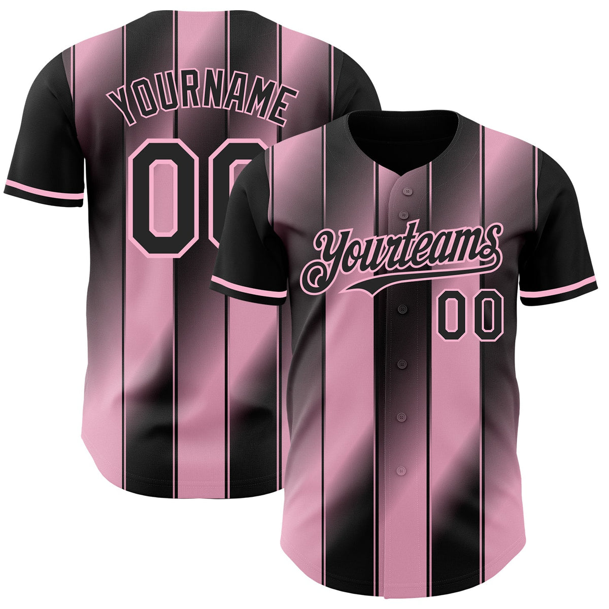 Custom Black-Light Pink Gradient Classic Vertical Stripe Authentic Baseball Jersey