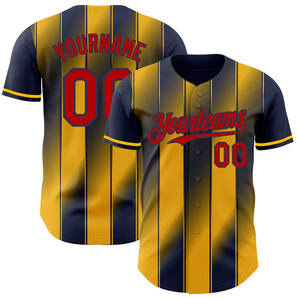 Custom Navy Red-Gold Gradient Classic Vertical Stripe Authentic Baseball Jersey
